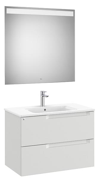 Conjunto Aleyda Pack (mueble base c/2 cajones, lavabo centrado y espejo LED) 805x460x565 mm, gris piedra, (A851836514)