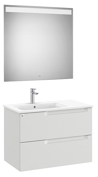 Conjunto Aleyda Pack (mueble base c/2 cajones, lavabo a la izquierda y espejo LED) 805x460x565 mm, gris piedra, (A851837514)