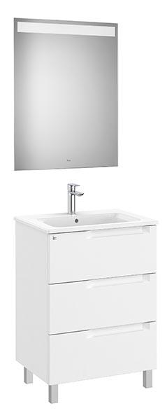 Conjunto Aleyda Pack (mueble base c/3 cajones, lavabo y espejo LED) 605x460x740 mm, blanco mate, (A851841509)