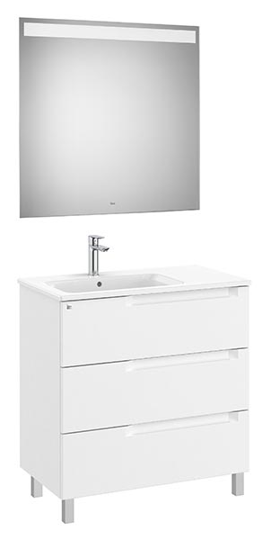 Conjunto Aleyda Pack (mueble base c/3 cajones, lavabo a la izquierda y espejo LED) 805x460x740 mm, blanco mate, (A851845509)