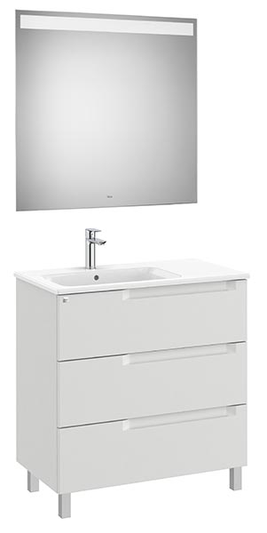 Conjunto Aleyda Pack (mueble base c/3 cajones, lavabo a la izquierda y espejo LED) 805x460x740 mm, gris piedra, (A851845514)
