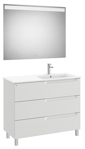 Conjunto Aleyda Pack (mueble base c/3 cajones, lavabo a la derecha y espejo LED) 1005x460x740 mm, gris piedra, (A851846514)