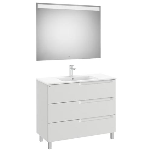 Conjunto Aleyda Pack (mueble base c/3 cajones, lavabo centrado y espejo LED) 1005x460x740 mm, gris piedra, (A851847514)