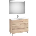 Conjunto Aleyda Pack (mueble base c/3 cajones, lavabo centrado y espejo LED) 1005x460x740 mm, beige madera, (A851847524)