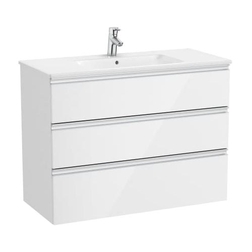 Conjunto Unik The Gap (mueble base c/3 cajones y lavabo centrado) 1005x460x763 mm, blanco brillo, (A851853806)