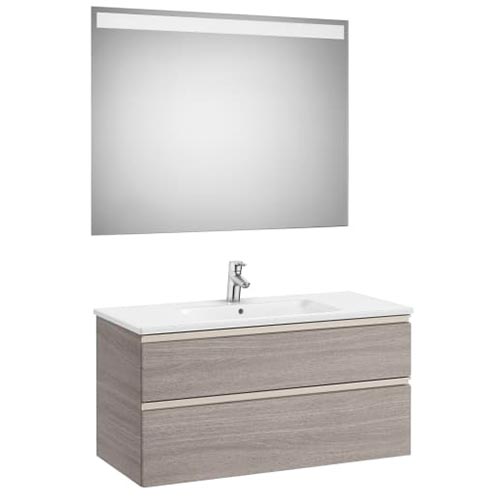 Conjunto Pack The Gap (mueble base c/2 cajones, lavabo centrado y espejo LED) 1005x460x537 mm, roble city text., (A851854402)