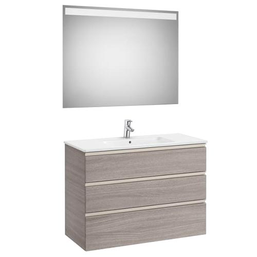 Conjunto Pack The Gap (mueble base c/3 cajones, lavabo centrado y espejo LED) 1005x460x763 mm, roble city text.o, (A851855402)