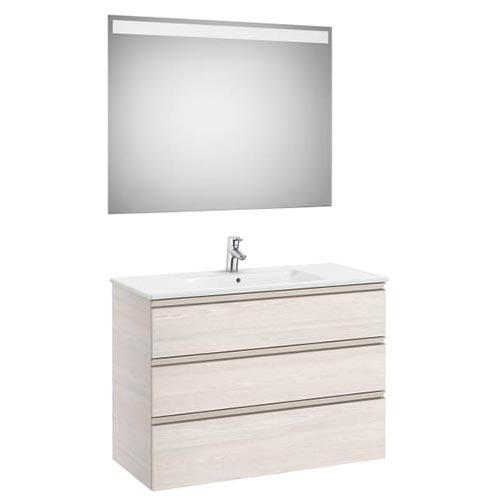 Conjunto Pack The Gap (mueble base c/3 cajones, lavabo centrado y espejo LED) 1005x460x763 mm, fresno nórdico, (A851855434)