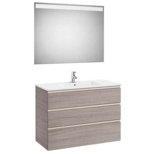 Conjunto Pack The Gap (mueble base c/3 cajones, lavabo centrado y espejo LED) 1005x460x763 mm, nogal, (A851855517)