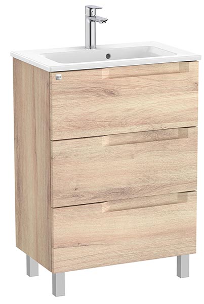 Conjunto Aleyda Unik (mueble base compacto c/3 cajones y lavabo) 605x380x740 mm, beige madera, (A851883524)