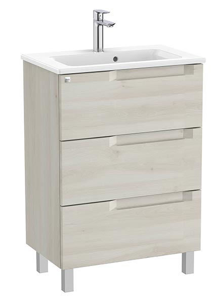 Conjunto Aleyda Unik (mueble base compacto c/3 cajones y lavabo) 605x380x740 mm, blanco madera, (A851883525)