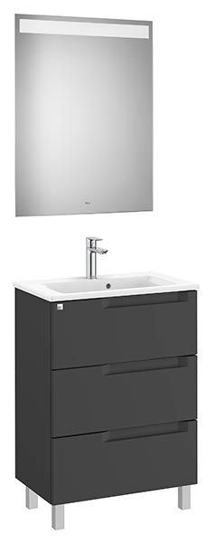 Conjunto Aleyda Pack (mueble base compacto c/3 cajones, lavabo y espejo LED) 605x380x740 mm, negro mate, (A851885523)
