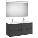 Conjunto Aleyda Pack (mueble base c/4 cajones, lavabo doble y espejo LED) 1200x460x565 mm, negro mate, (A851889523)