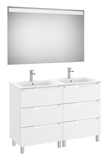 Conjunto Aleyda Pack (mueble base c/6 cajones, lavabo doble y espejo LED) 1200x460x740 mm, blanco mate, (A851890509)