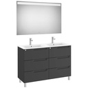 Conjunto Aleyda Pack (mueble base c/6 cajones, lavabo doble y espejo LED) 1200x460x740 mm, negro mate, (A851890523)