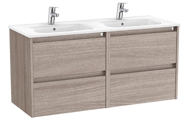 Conjunto Unik Tenet (mueble base c/4 cajones y lavabo doble) 1170x453x565 mm, roble city texturizado, (A851891402)
