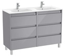 Conjunto Unik Tenet (mueble base c/6 cajones y lavabo doble) 1170x453x740 mm, gris brillante, (A851892516)
