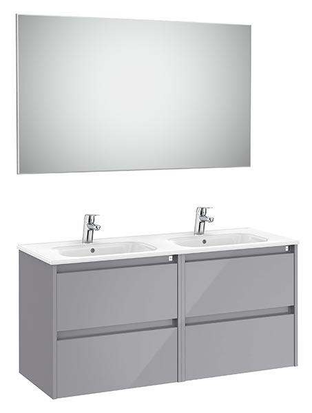 Conj. Pack Tenet (mueble base c/4 cajones, lavabo doble, espejo y aplique LED) 1170x453x565 mm, gris brillante, (A851895516)