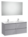 Conj. Pack Tenet (mueble base c/4 cajones, lavabo doble, espejo y aplique LED) 1170x453x565 mm, gris brillante, (A851895516)