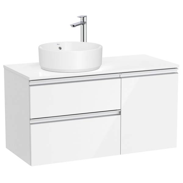 Mueble base The Gap c/2 cajones, p/lavabo de sobre encimera izquierda, 1000x460x537 mm, blanco brillo, (A851957806)