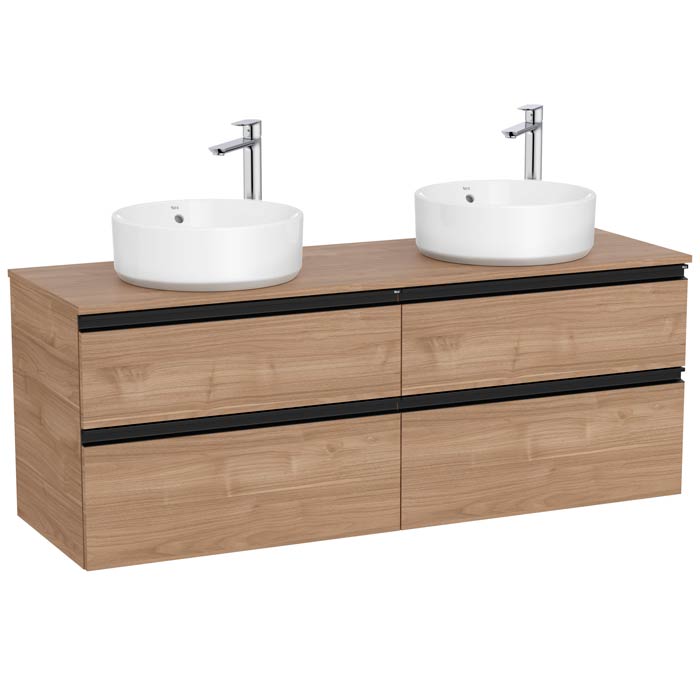 Mueble base The Gap c/4 cajones, p/2 lavabos de sobre encimera 1400x460x537 mm, nogal, (A851961517)