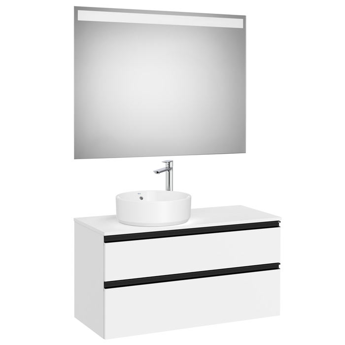 Conj. Pack The Gap (mueble base c/2 cajones, p/lav. sobre enc. izq. y espejo LED) 1000x460x537 mm, blanco mate, (A851971509)