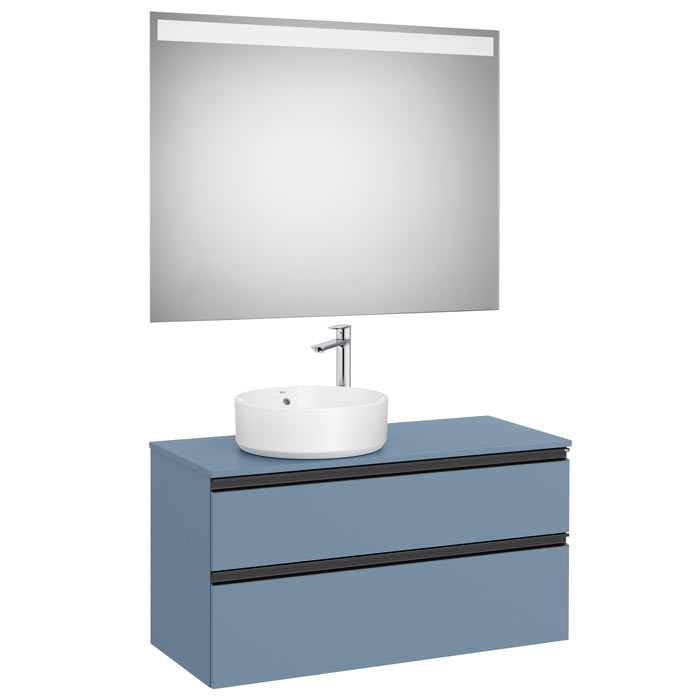 Conj. Pack The Gap (mueble base c/2 cajones, p/lav. sobre enc. izq. y espejo LED) 1000x460x537 mm, azul mate, (A851971548)
