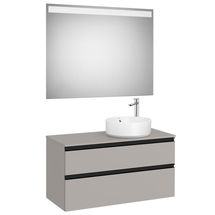 Conj. Pack The Gap (mueble base c/2 cajones, p/lav. sobre enc. der. y espejo LED) 1000x460x537 mm, gris mate, (A851972547)