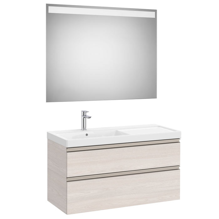 Conjunto Pack The Gap (mueble base c/2 cajones, lavabo plus izquierda y espejo LED) 1000x460x575 mm, fresno nórd., (A851977434)
