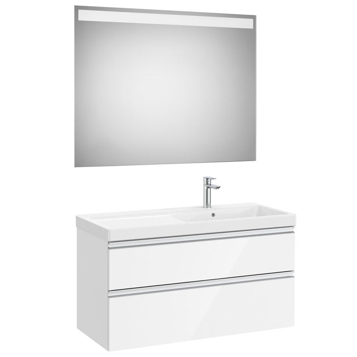 Conjunto Pack The Gap (mueble base c/2 cajones, lavabo plus derecha y espejo LED) 1000x460x575 mm, blanco brillo, (A851978806)
