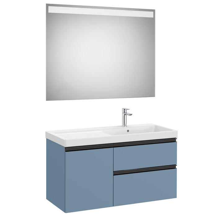 Conj. Pack The Gap (mueble base c/2 caj., 1 puerta, lavabo plus der. y espejo LED) 1000x460x575 mm, azul mate, (A851980548)