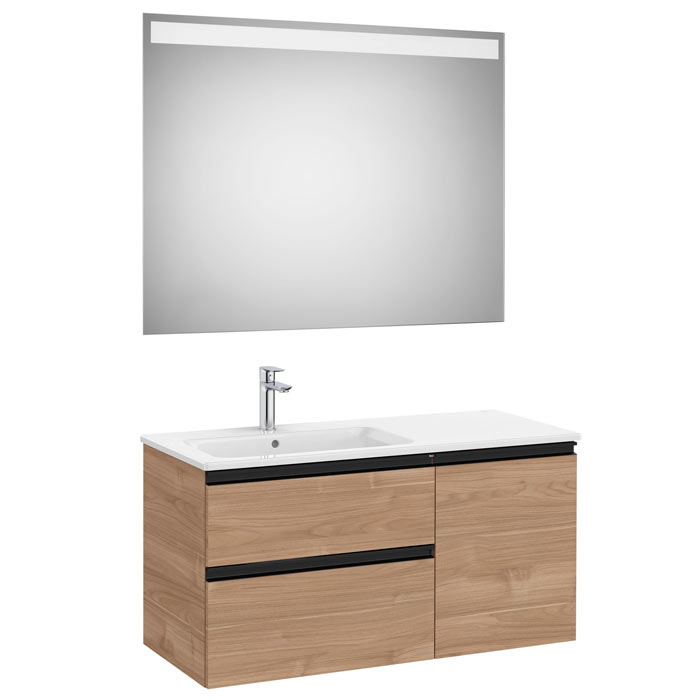 Conj. Pack The Gap (mueble base c/2 cajones, 1 puerta y lavabo izq. y espejo LED) 1000x460x537 mm, nogal, (A851998517)