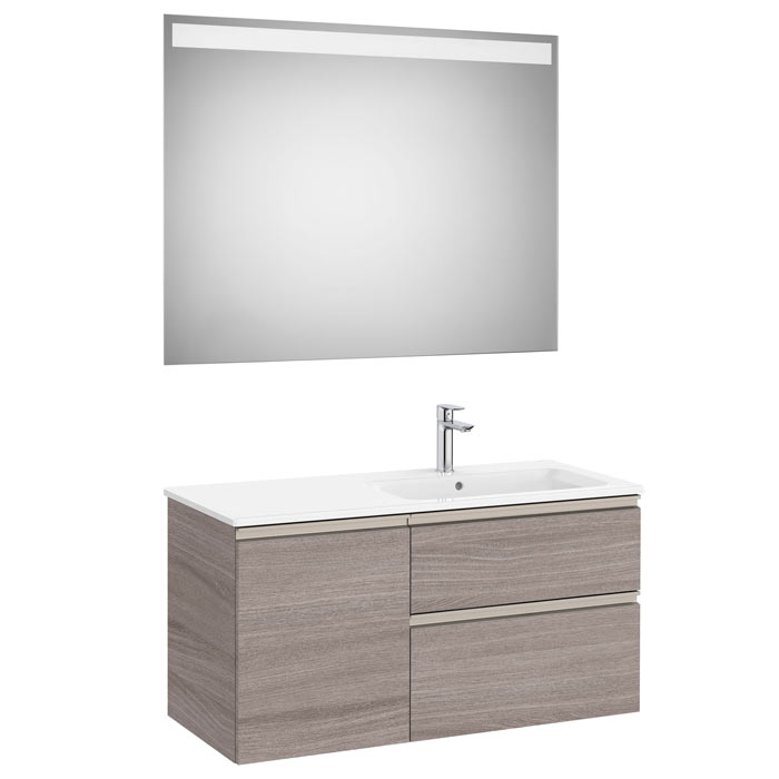 Conj. Pack The Gap (mueble base c/2 cajones, 1 puerta y lavabo der. y espejo LED) 1000x460x537 mm, roble city tex., (A851999402)