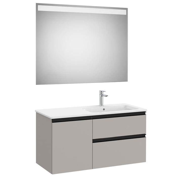 Conj. Pack The Gap (mueble base c/2 cajones, 1 puerta y lavabo der. y espejo LED) 1000x460x537 mm, gris mate, (A851999547)