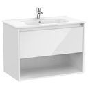 Unik Tenor (mueble de un cajón, estante abierto y lavabo) 805x460x580 mm, blanco brillo, (A852080806)