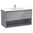Unik Tenor (mueble de un cajón, estante abierto y lavabo) 1005x460x580 mm, gris brillo, (A852081516)