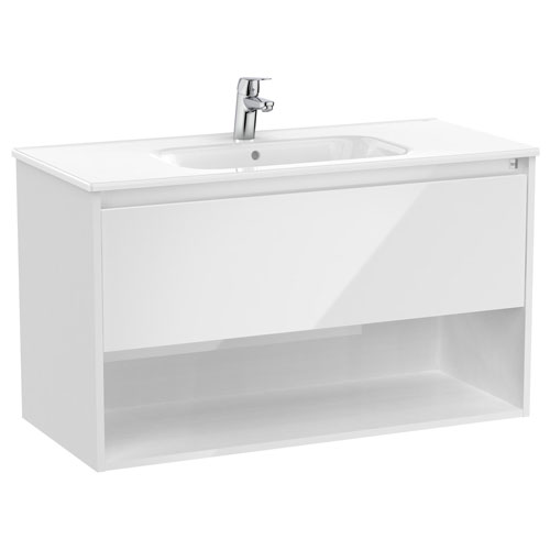 Unik Tenor (mueble de un cajón, estante abierto y lavabo) 1005x460x580 mm, blanco brillo, (A852081806)
