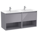 Conjunto Unik Tenor (mueble de dos cajones, 2 estantes abiertos y lavabo doble) 1191x460x580 mm, gris brillo, (A852093516)