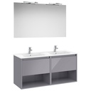Pack Tenor (mueble 2 caj., 2 estantes abiertos, lavabo doble, espejo, 2 apli. LED) 1191x460x580 mm, gris brillo, (A852094516)