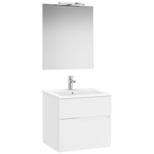 Conjunto Pack Victoria-N (mueble base c/2 cajones, lavabo y espejo c/aplique LED) 605x460x583 mm, blanco mate, (A852105509)