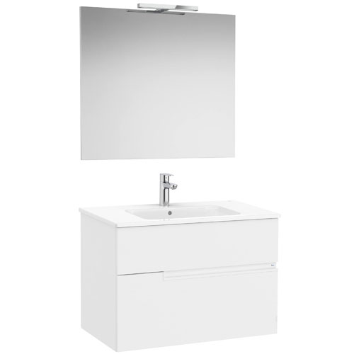 Conjunto Pack Victoria-N (mueble base c/2 cajones, lavabo y espejo c/aplique LED) 805x460x583 mm, blanco mate, (A852107509)