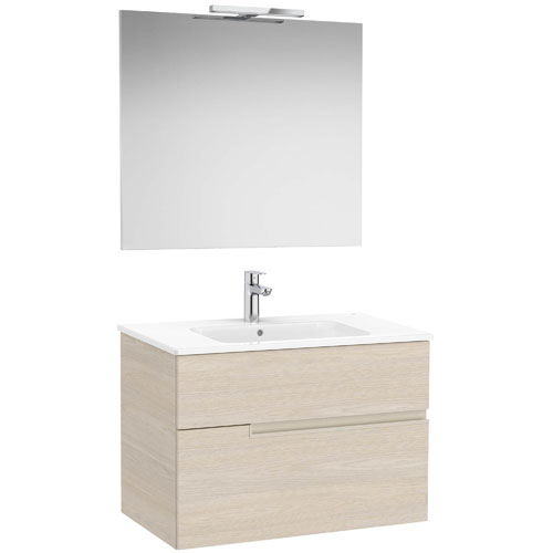 Conjunto Pack Victoria-N (mueble base c/2 cajones, lavabo y espejo c/aplique LED) 805x460x583 mm, fresno claro, (A852107541)