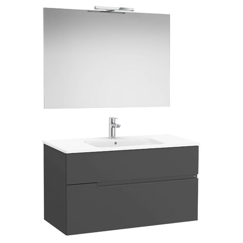 Conjunto Pack Victoria-N (mueble base c/2 cajones, lavabo y espejo c/aplique LED) 1005x460x583 mm, onix, (A852108531)