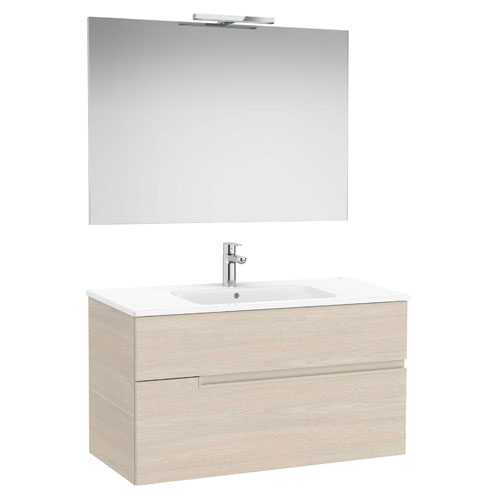 Conjunto Pack Victoria-N (mueble base c/2 cajones, lavabo y espejo c/aplique LED) 1005x460x583 mm, fresno claro, (A852108541)