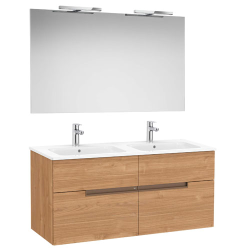 Conj. Pack Victoria-N (mueble base c/4 cajones, lavabo doble, espejo c/apliques LED) 1191x460x583 mm, nogal, (A852109517)