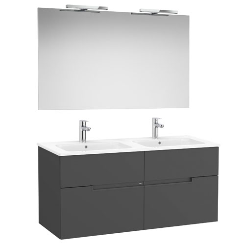 Conj. Pack Victoria-N (mueble base c/4 cajones, lavabo doble, espejo c/apliques LED) 1191x460x583 mm, onix, (A852109531)