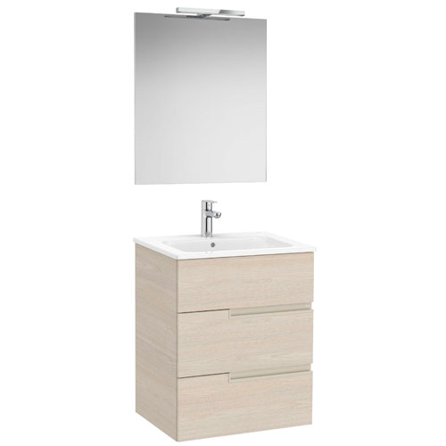 Conj. Pack Victoria-N (mueble base c/3 cajones, lavabo y espejo con aplique LED) 605x460x757 mm, fresno claro, (A852110541)