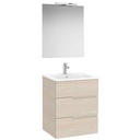 Conj. Pack Victoria-N (mueble base c/3 cajones, lavabo y espejo con aplique LED) 605x460x757 mm, fresno claro, (A852110541)