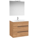 Conj. Pack Victoria-N (mueble base c/3 cajones, lavabo y espejo con aplique LED) 805x460x757 mm, nogal, (A852112517)
