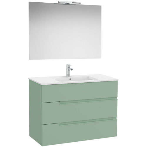 Conj. Pack Victoria-N (mueble base c/3 cajones, lavabo y espejo con aplique LED) 1005x460x757 mm, verde savia, (A852113564)